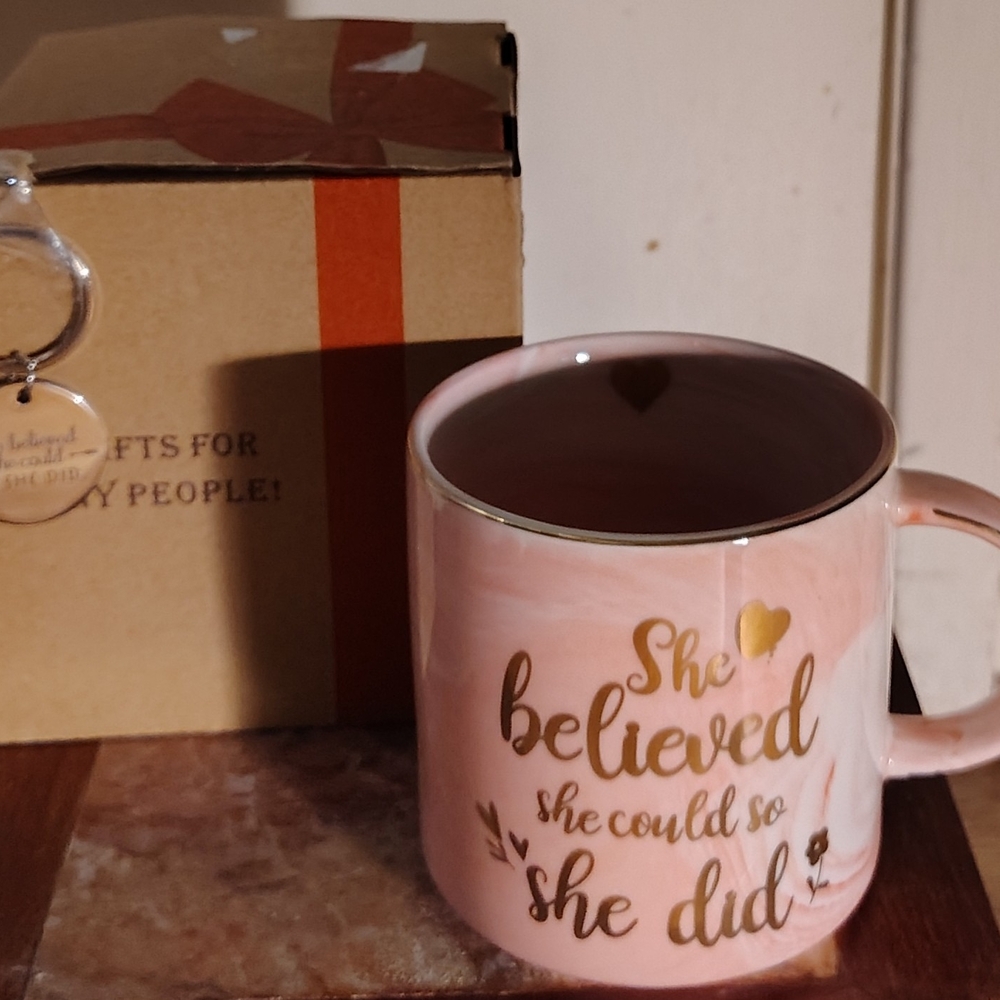 Inspirational Pink Mug with Gold Accents